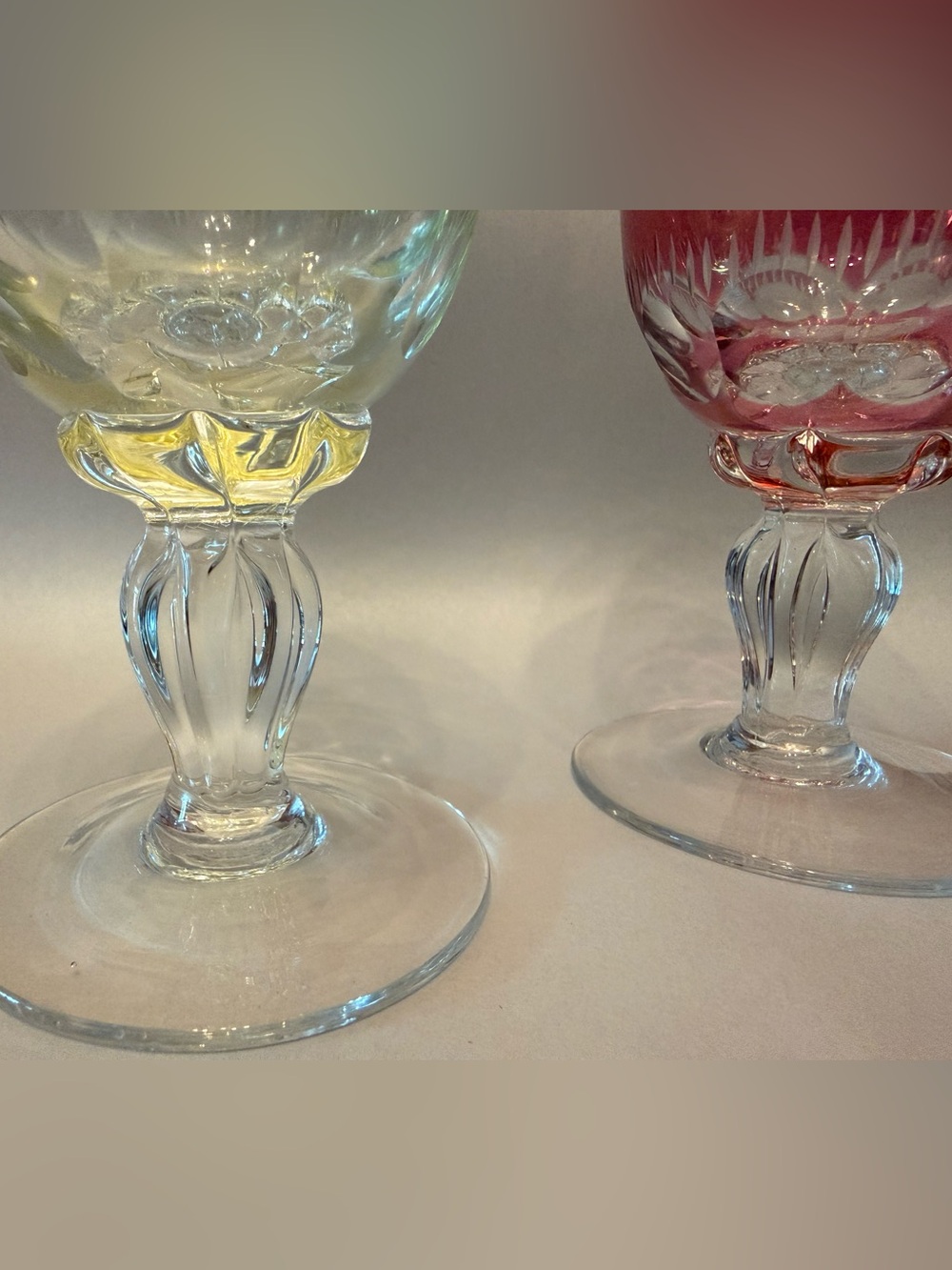 Cut Crystal Wine Goblet - Pink and Light Green set of two (2) - Picture 5 of 7